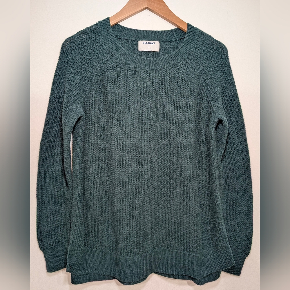 Old Navy Women's Medium Deep Teal Crew Neck Knit Raglan Sleeve Sweater Relaxed